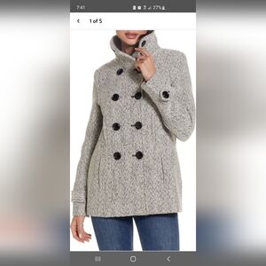 Gallery Gray Double-Breasted Herringbone Sweater Coat